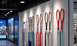 Parete di racchette da tennis moderne